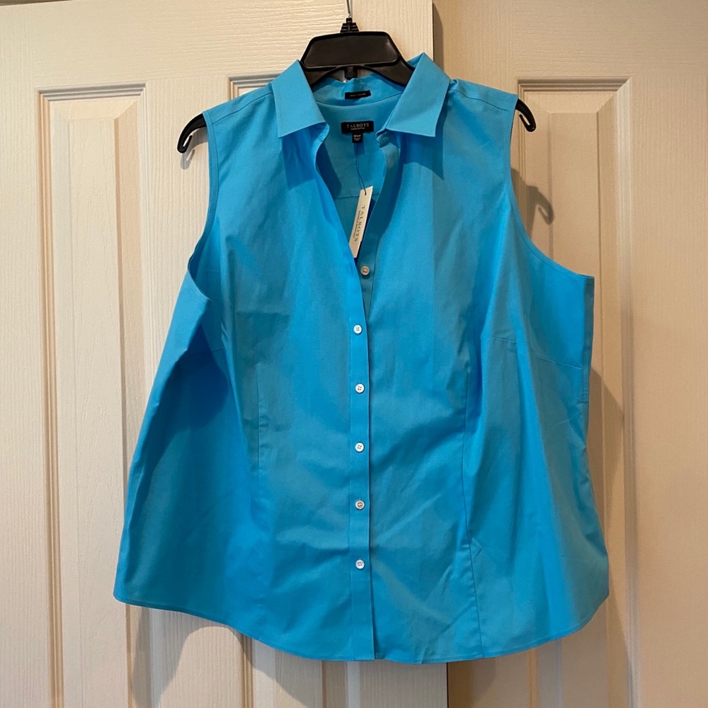 NWT- Talbots 18WP blue Sleeveless dress shirt